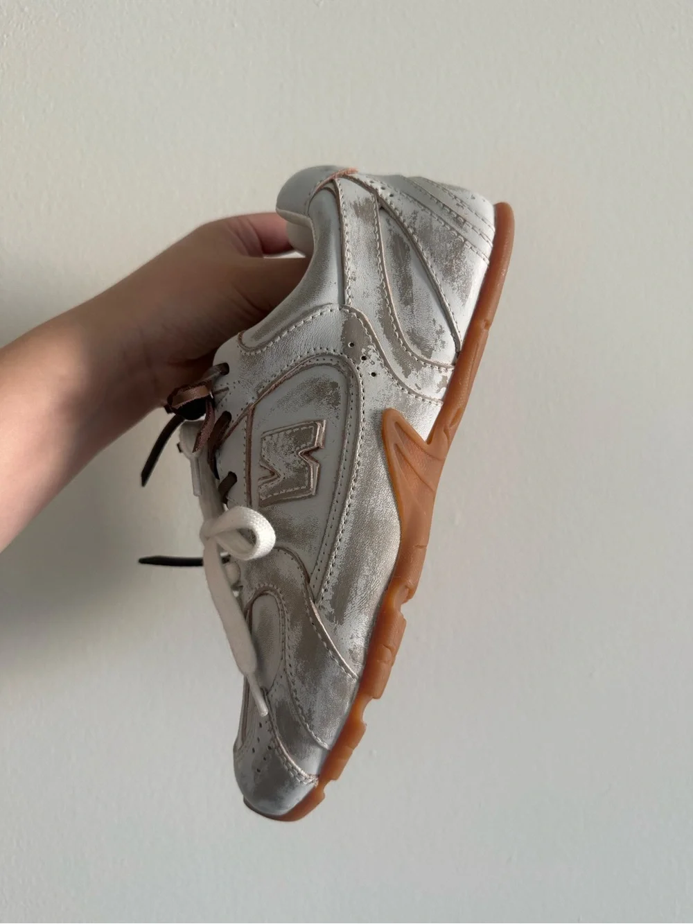 Silver Metallic Women's Sneakers with Gum Sole